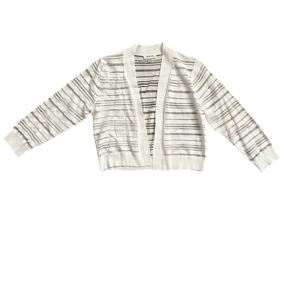 Calvin Klein White and See Through Striped Cardigan